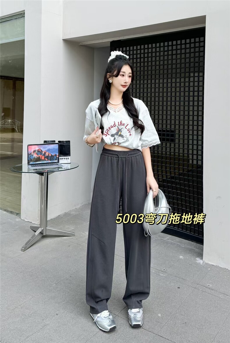 春季时尚百搭弯刀裤宽松系绳款,女装休闲裤,宸诺服饰