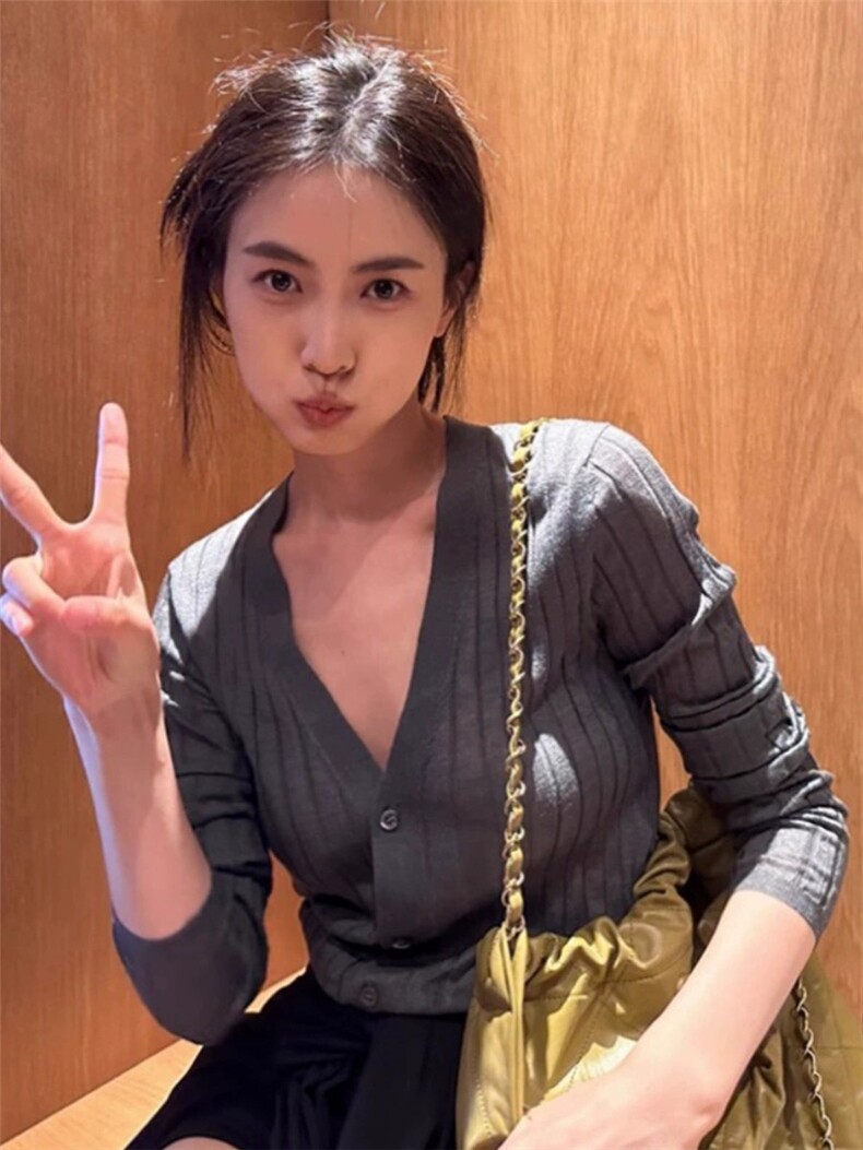 优雅气质V领仿羊毛开衫显瘦修身百搭时尚单品,女装羊毛衫,圣旺供货