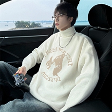 特批港风个性印花可翻高领长袖毛衣M1220P45控68加绒P60控88，男装针织衫/毛衣，电商A247