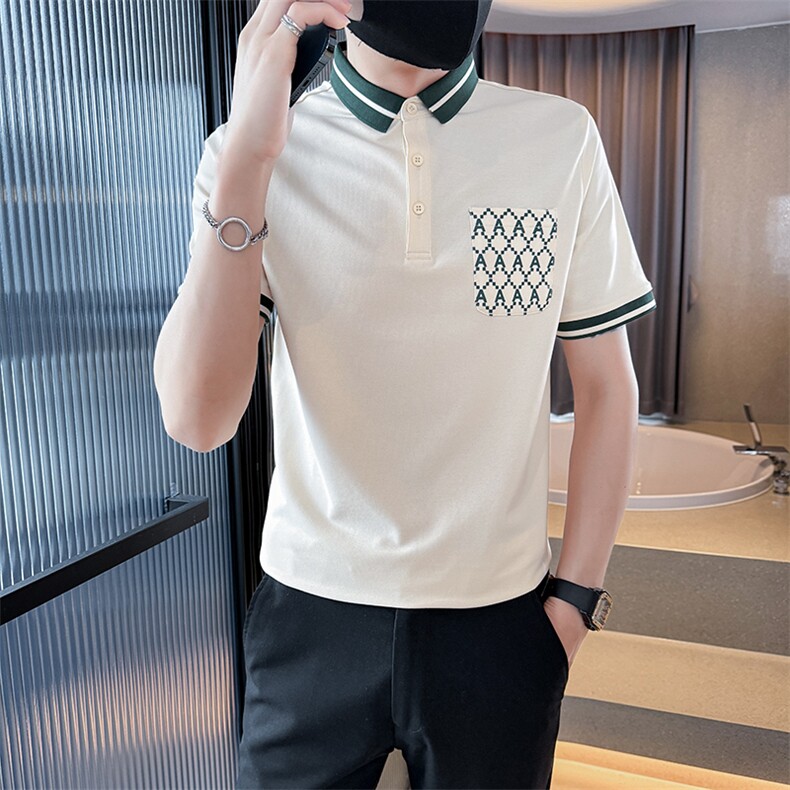 主推款2025夏季T恤翻领Polo衫新款潮流时尚翻领口袋设计T0288-P48,男装T恤,电商D342