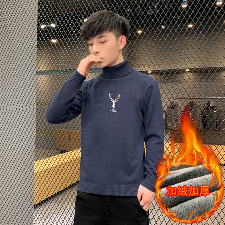 冬季可翻高领毛衣加厚保暖大码刺绣毛衫打底针织衫藏M255加绒P43,男装针织衫/毛衣,星座1207