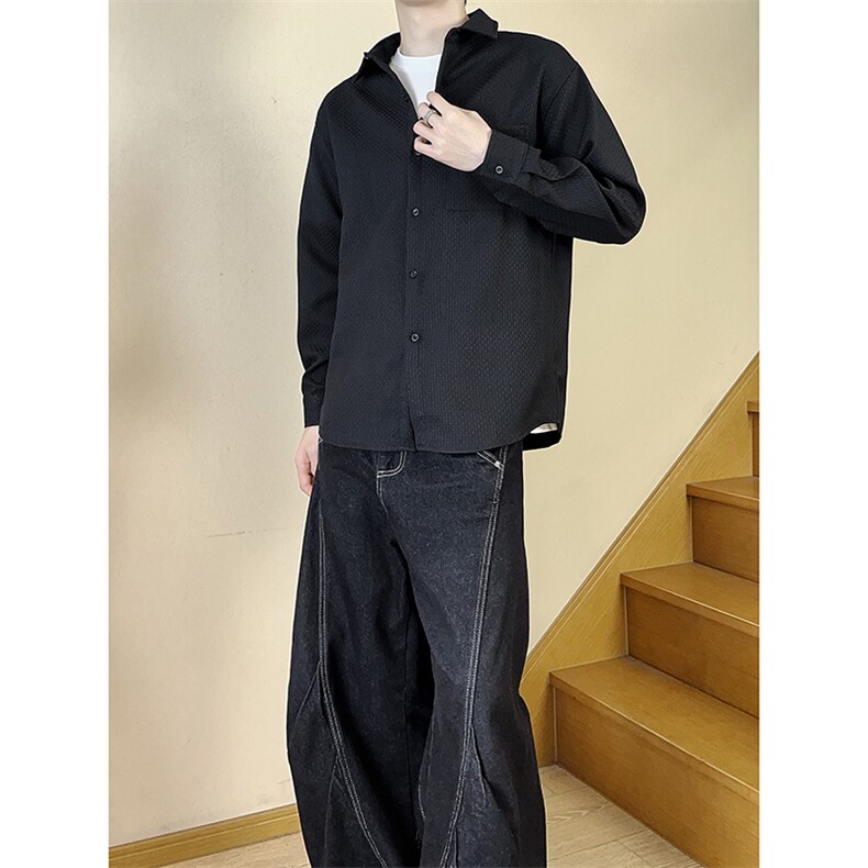 CS043-P35后外工字摺男女通勤百搭秋季长袖衬衣,男装衬衫,电商A178