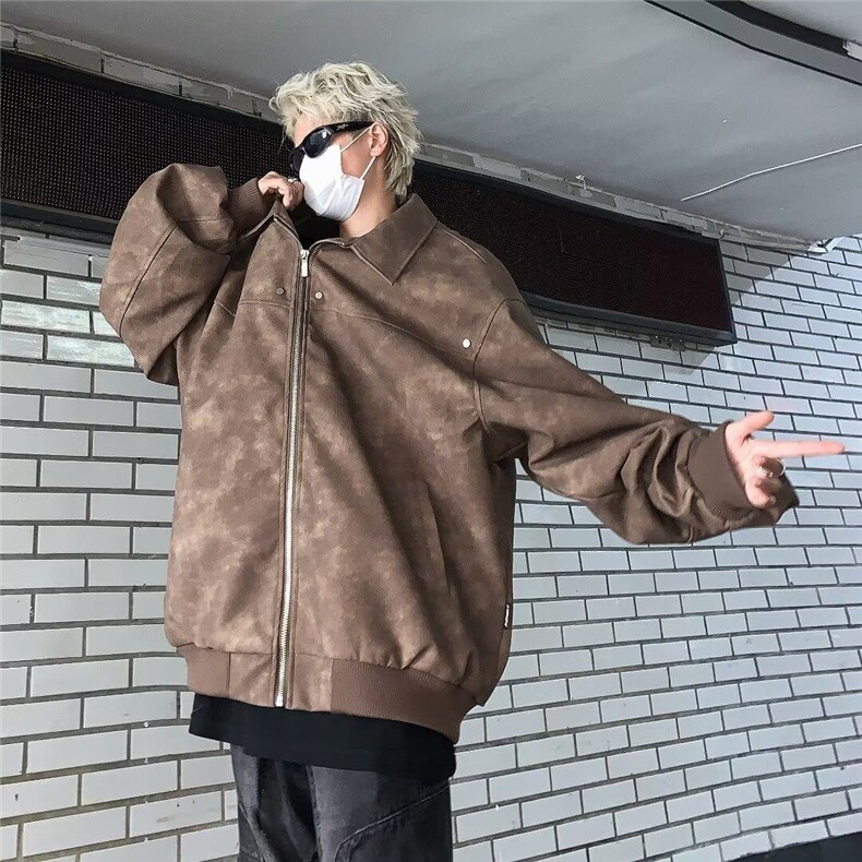 皮衣夹克男韩版潮流高街帅复古2025春季新款ins宽松外套W5748-P77,男装夹克,星座412-2
