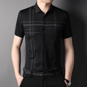 男装短袖衬衫2023夏季男士商务休闲免烫衬衣潮流宽松百搭纯色上衣图片