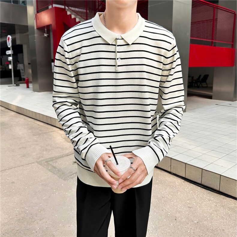 秋季新款条纹2025长袖T恤男修身秋衣ins潮流韩版港风情侣款上衣图片
