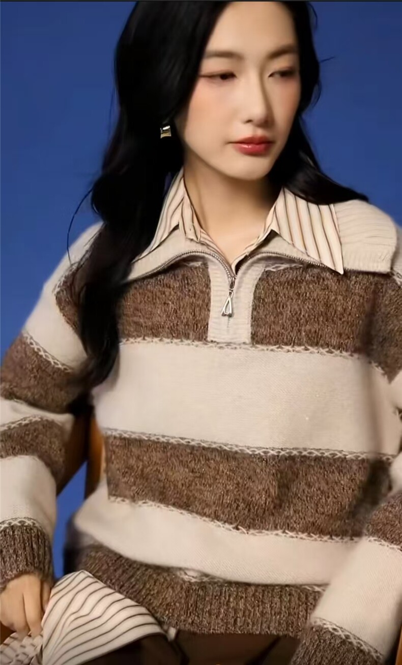 2025舒适百搭简约山羊绒金豆亮片拉链高翻,女装羊绒衫,倾城羊绒