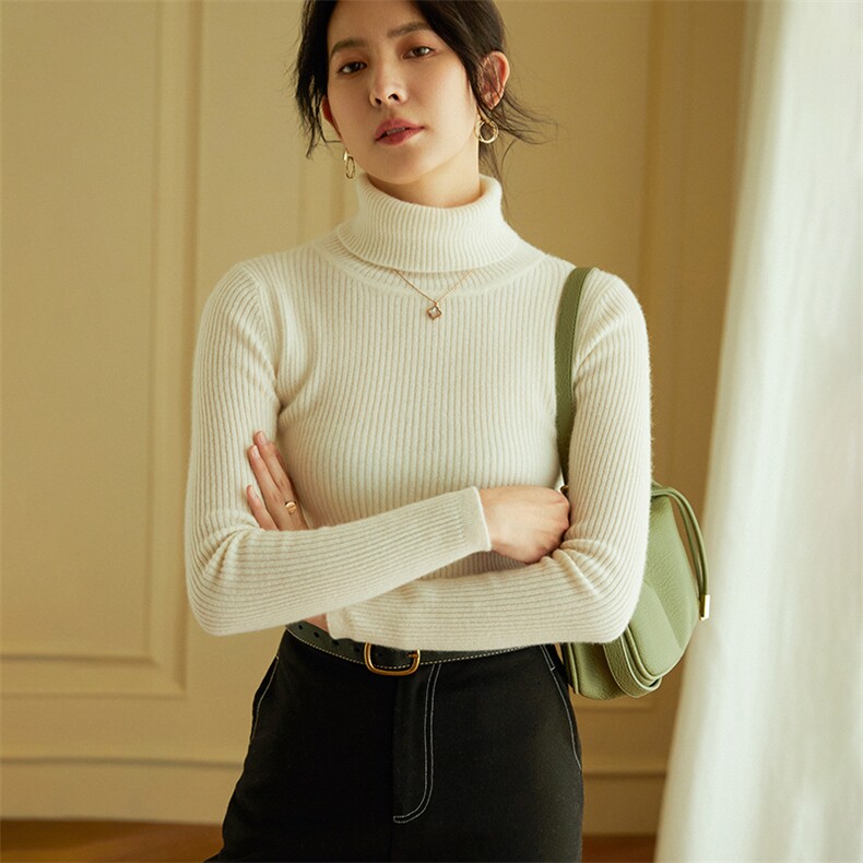羊绒基础百搭修身高翻领纯色羊绒衫女冬季新品,女装羊绒衫,绒美人羊绒