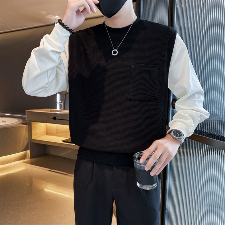 2025秋冬新款社会小伙假两件卫衣男帅气外套W12P75控108,女装短外套,电商B276A