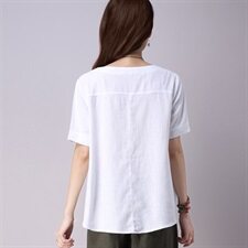 2020夏款麻棉T恤绣花休闲女装921款撞色拼接款，女装T恤，秋牧寒烟