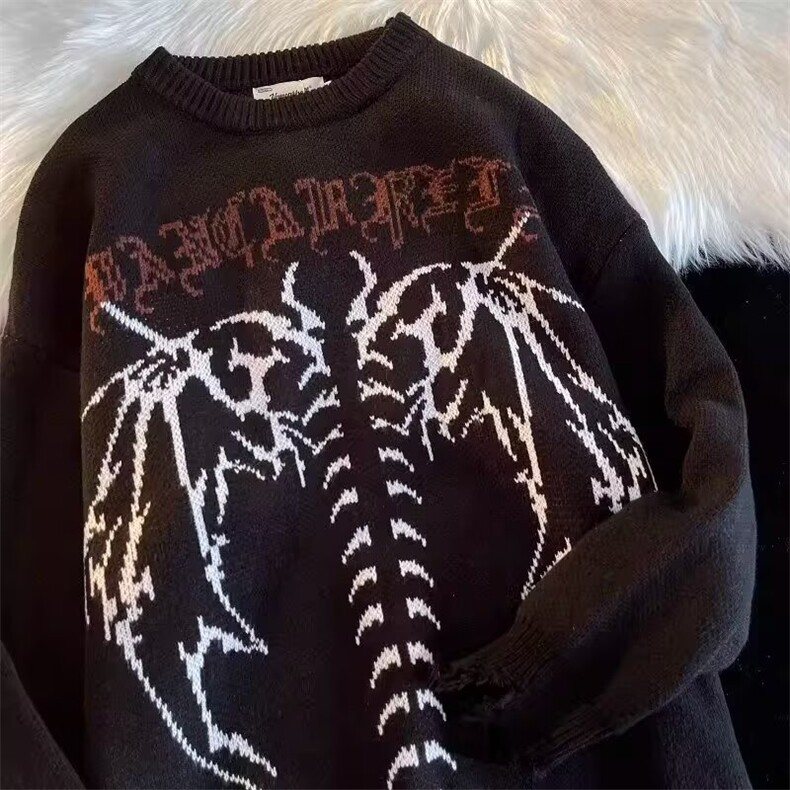新款原宿潮流模糊情绪2025秋季高街暗黑系不规则撞色穿绳针织毛衣,男装针织衫/毛衣,星座506A