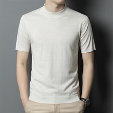 DN5572男式2023年秋季短袖羊毛针织t恤中老年半高领时尚体恤P48，男装针织衫/毛衣，电商B360
