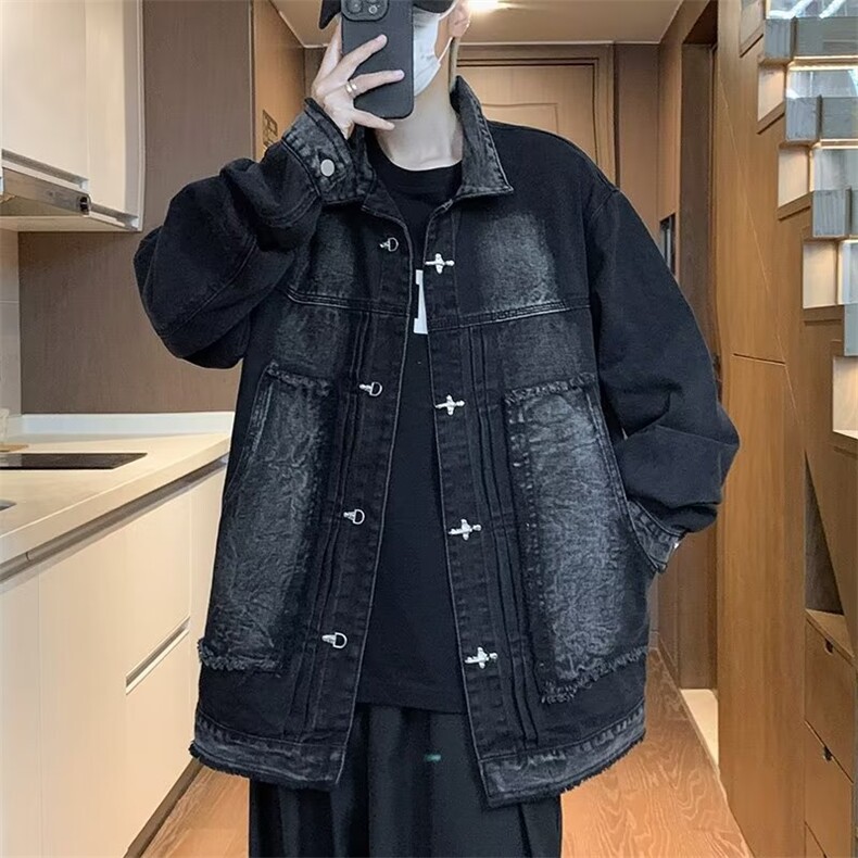 美式金属扣设计感外套男春秋季高街潮牌复古宽松W2121-P73,男装夹克,星座1109-3