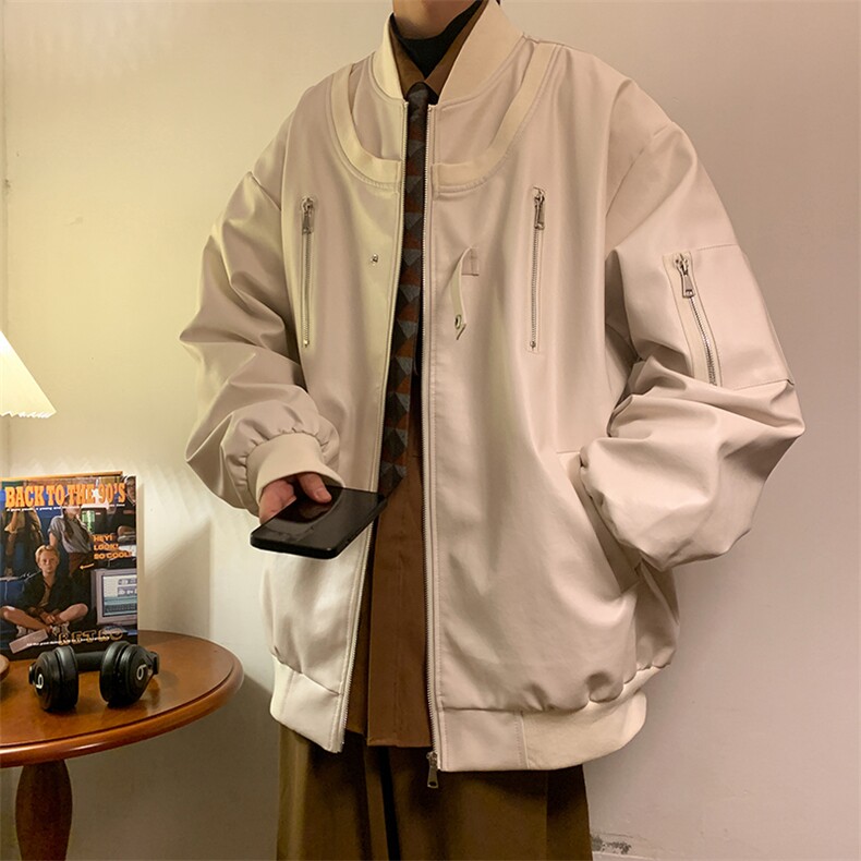 PY8110/P95秋装港风美式复古飞行员皮衣外套男女宽松立领皮夹克,男装皮衣,电商A141