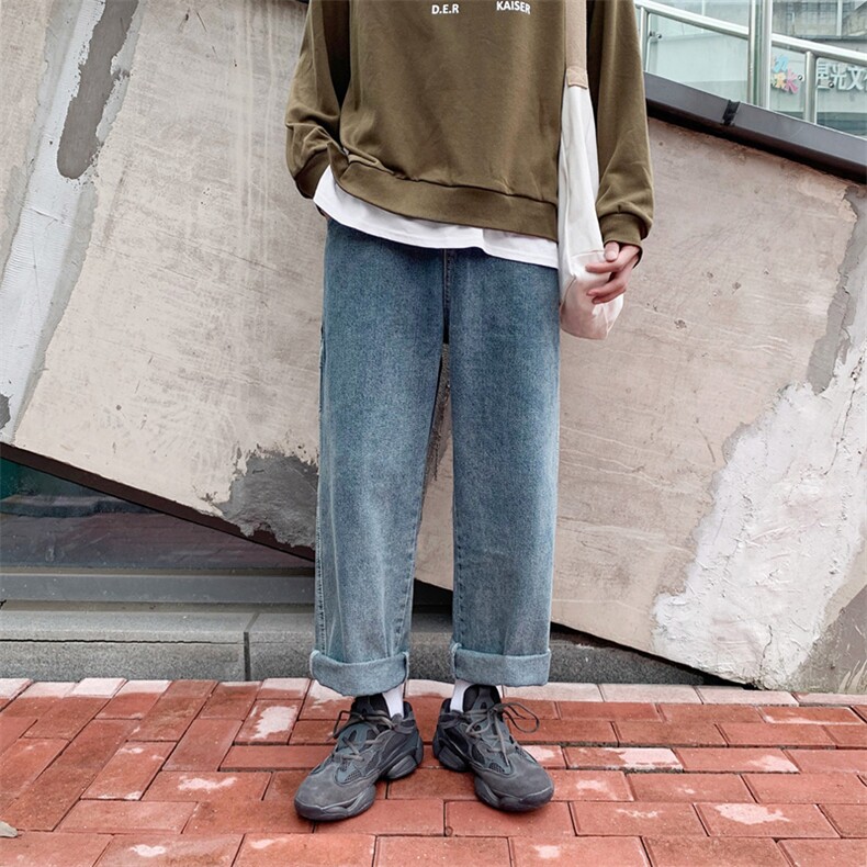 20港风秋款男牛仔裤宽松工装潮直筒裤n,男装牛仔裤,星座1013-1