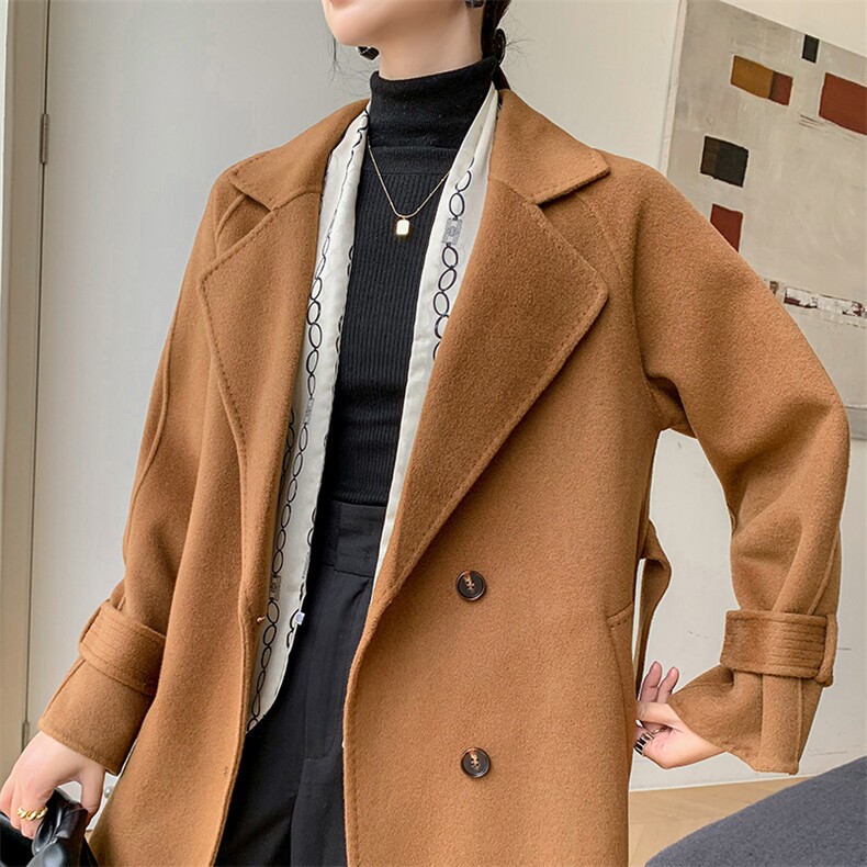 时尚潮流女装双面呢羊毛大衣修身显瘦长款外套气质百搭秋冬季必备,女装双面呢大衣,荣图大衣