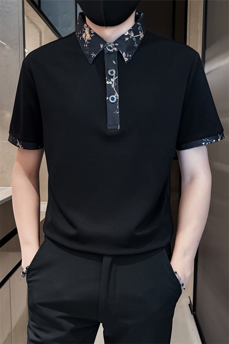 抖音碎花短袖T恤翻领Polo衫D342-B8120-P40,男装T恤,电商D342