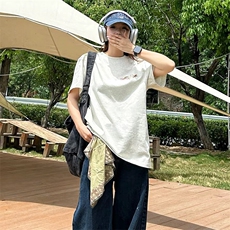万针全刺绣工艺抖音得物高品质260克重磅纯棉双纱美式高街短袖T恤，男装T恤，电商A486