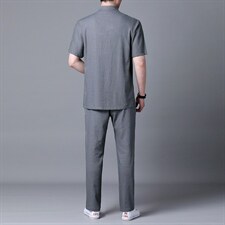 2023新款夏季男士休闲亚麻风短袖套装中年爸爸装薄款唐装，男装休闲套装，电商B212（原钱塘6029）