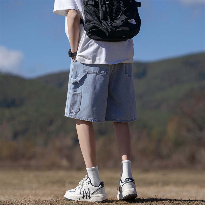 牛仔短裤休闲潮流五分裤宽松大码阔腿裤子XZ225-3-DK07-P40控58,男装牛仔裤,星座225-3