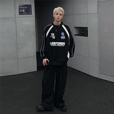 复古运动拼接撞色圆领长袖卫衣情侣套头街头卫衣男情侣w82-p58，男装卫衣，电商C307