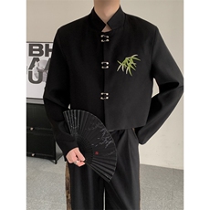 秋季新中式发型师大码男装竹叶刺绣短款西装外套上衣男女休闲西服，男装西服套装，星座909
