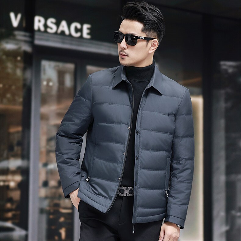 衬衣领男士羽绒服休闲外套基础主推,男装衬衫,钱塘207-1