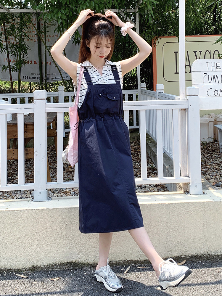 日系减龄学院风背带连衣裙女2025夏季新款韩版收腰显瘦盐系长裙子,女装连衣裙,浙宝192（原082）