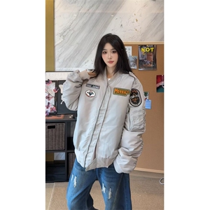 潮牌美式机车风男女教练飞行员夹克外套百搭刺绣棒球棉服L01批85图片