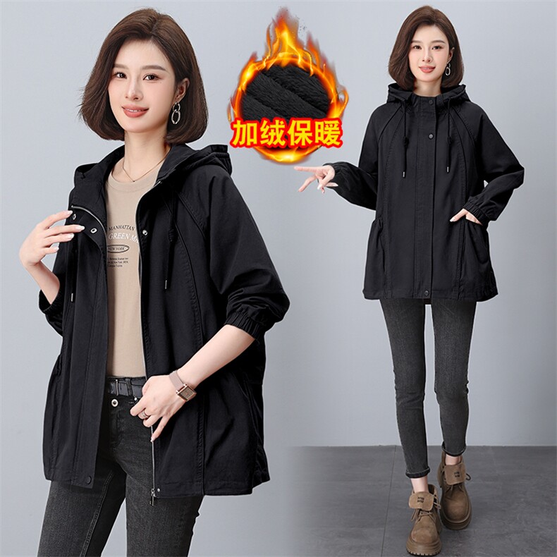 时尚保暖加绒派克服女宽松显瘦外套冬季新款韩版百搭长袖上衣,女装派克服,韩派