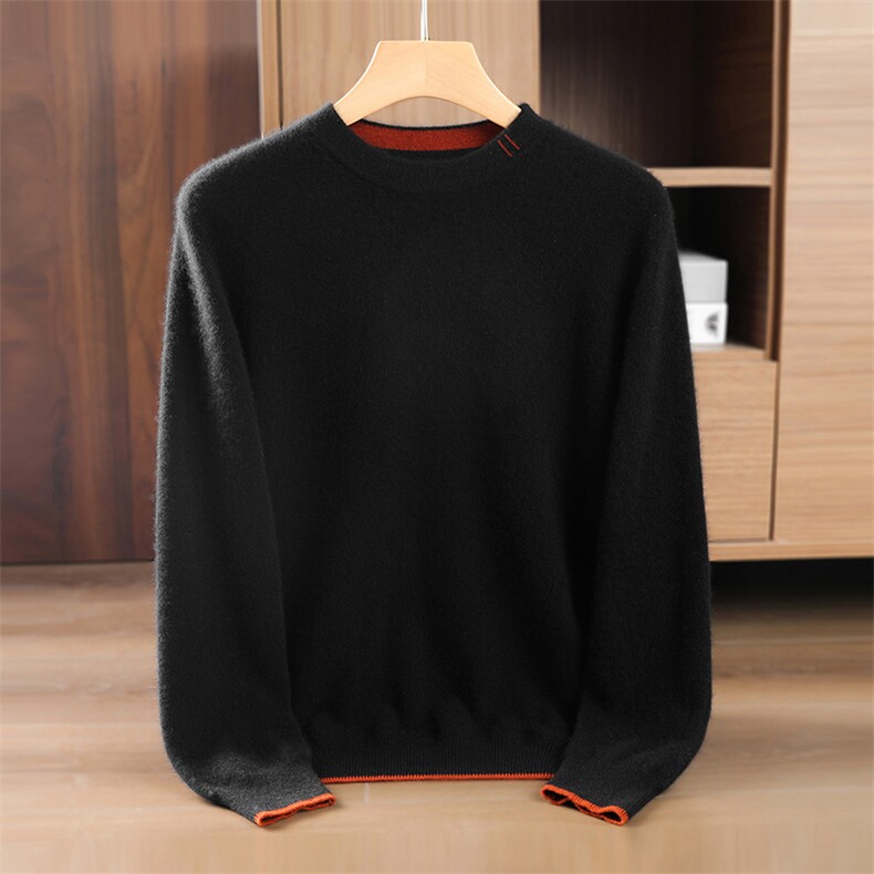 圆领套头男薄款修身韩版潮流简约百搭舒适羊毛衫2024年秋季，男装羊毛衫，鹿一羊绒