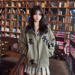 1506-1/GA2720/P71美式复古小熊刺绣夹克男女秋冬新款图片