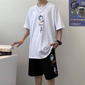 网红短袖时尚短裤套装男夏季潮牌帅气时装两件套A161-2-TZ03-P50图片