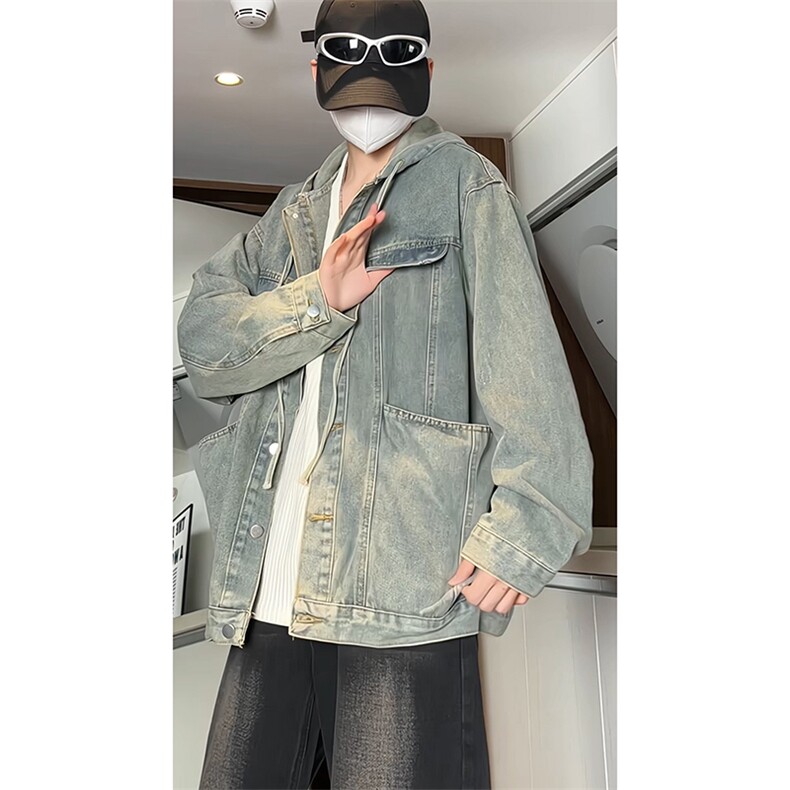 连帽牛仔衣男夹克外套宽松上衣KD633-P75,男装工装外套,电商D312-1