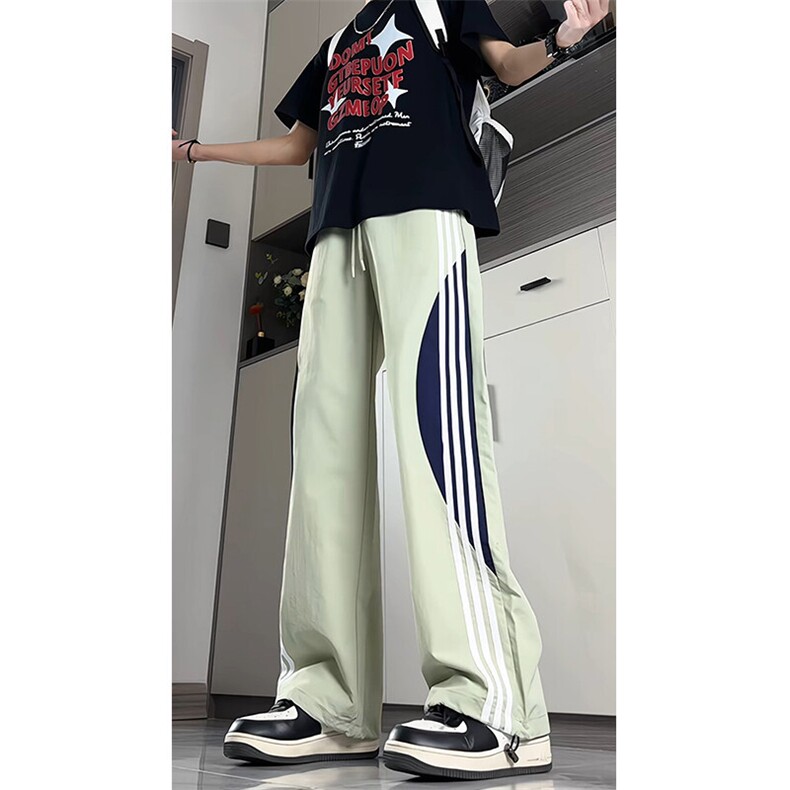 美式高街条纹速干冰丝裤子男夏薄款伞兵工装裤拼接运动裤KZ057P45,男装休闲裤,电商B312