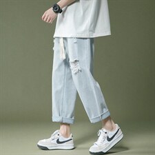 现货主推！大粗绳破洞牛仔九分裤！男女中性宽松直筒裤NB760，男装休闲裤，电商C303-1