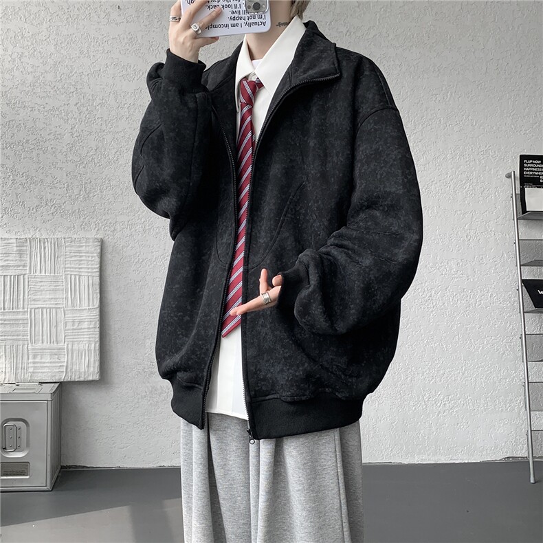 特批扎染开衫卫衣男美式重磅解构拼接脏脏拉链立领外套KS008-TP65,女装短外套,电商B312