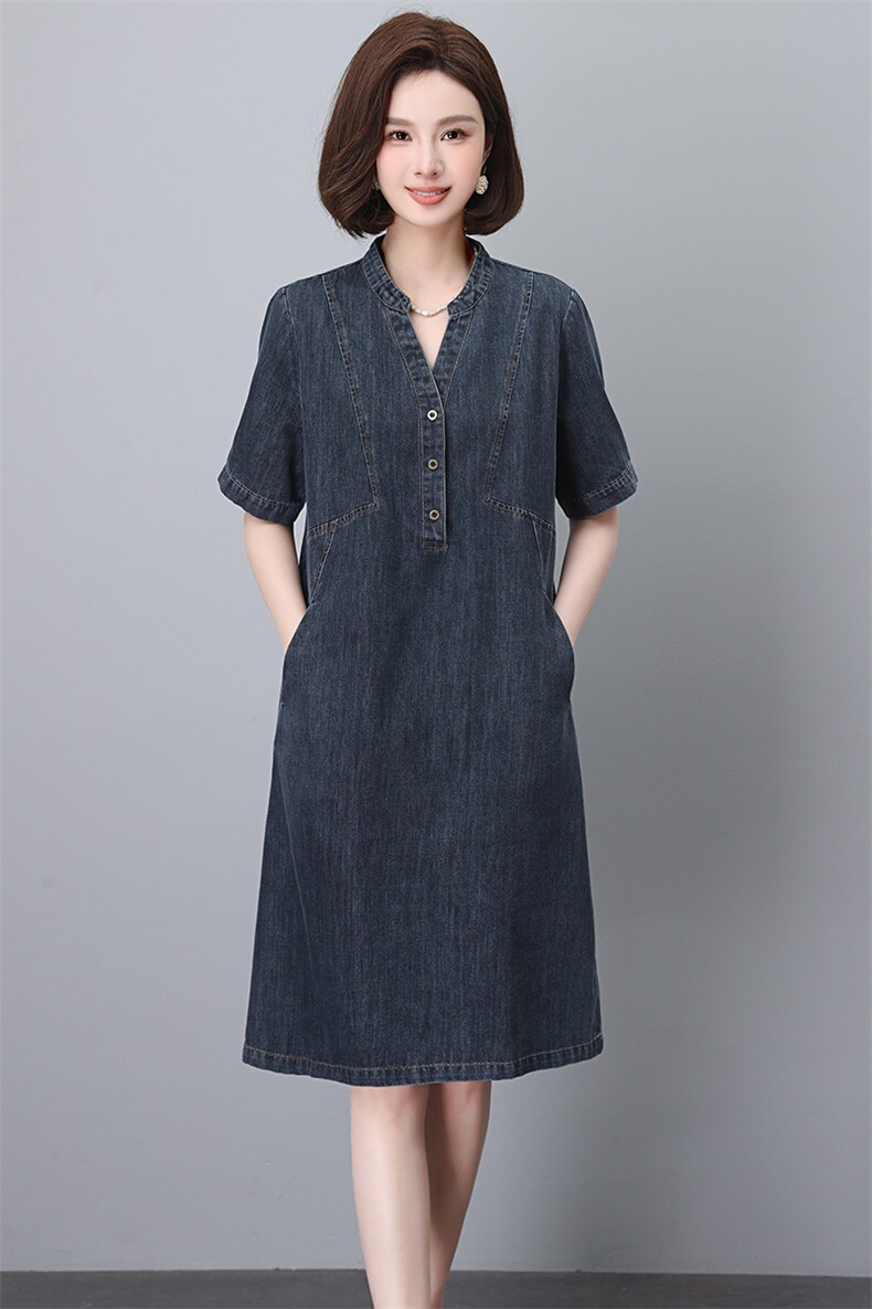 牛仔连衣裙女2025新款夏季大码宽松胖mm遮肚子显瘦气质妈妈薄裙子,女装牛仔裙,韩派