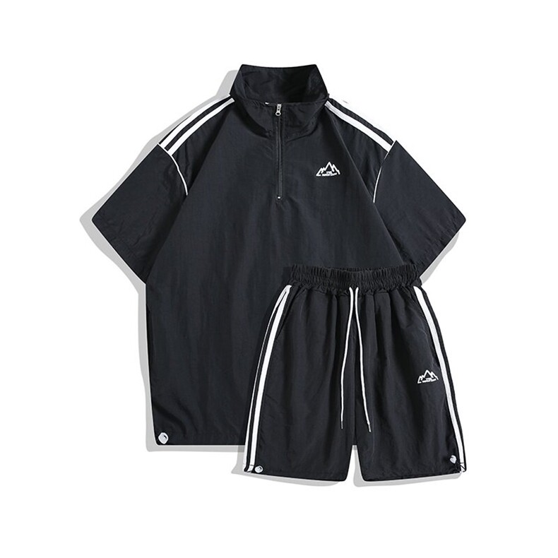 美式三条杠冰丝休闲男装夏季运动套装男款搭男生速干衣服TZ116p50图片