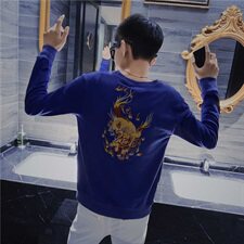 5秋装新款长袖圆领卫衣社会小伙麒麟刺绣个性卫衣C301B-WY04，男装卫衣，电商C301B