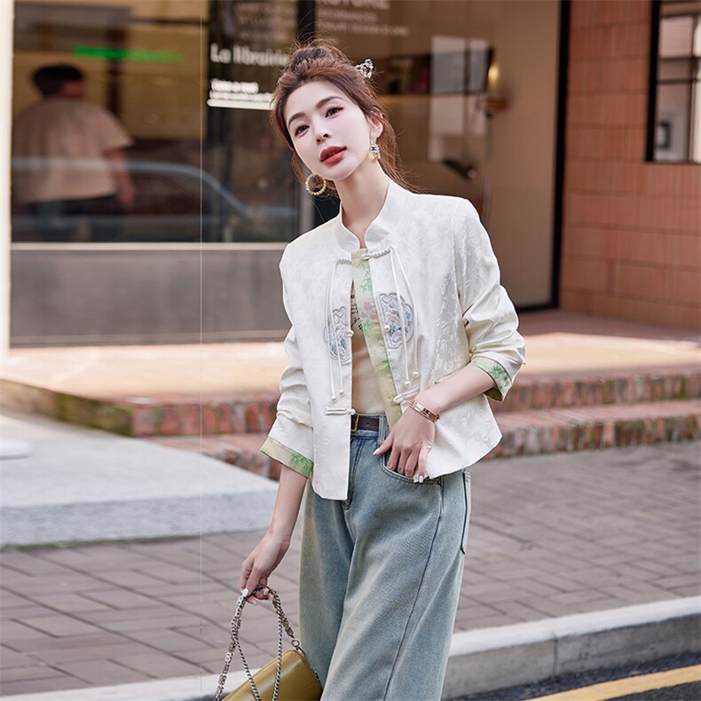小个子新中式国风潮外套女短款2025春季新款盘扣刺绣拼色休闲唐装,女装短外套,悦祺