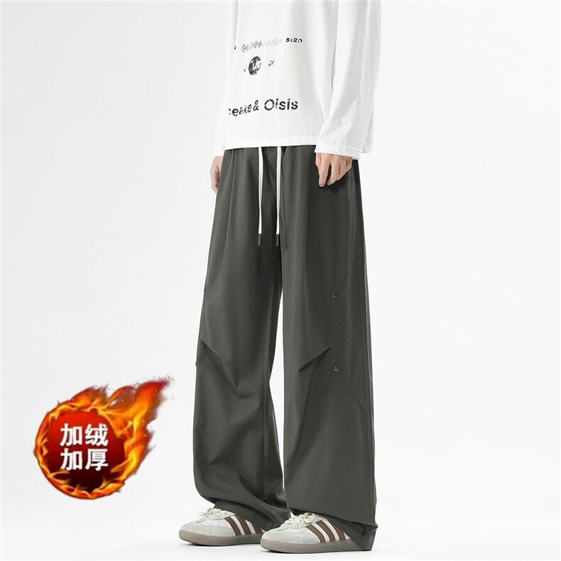 铆钉褶皱工装裤男冬季加绒直筒阔腿裤高街通勤休闲裤MKD27P53,男装工装外套,星座1013-5