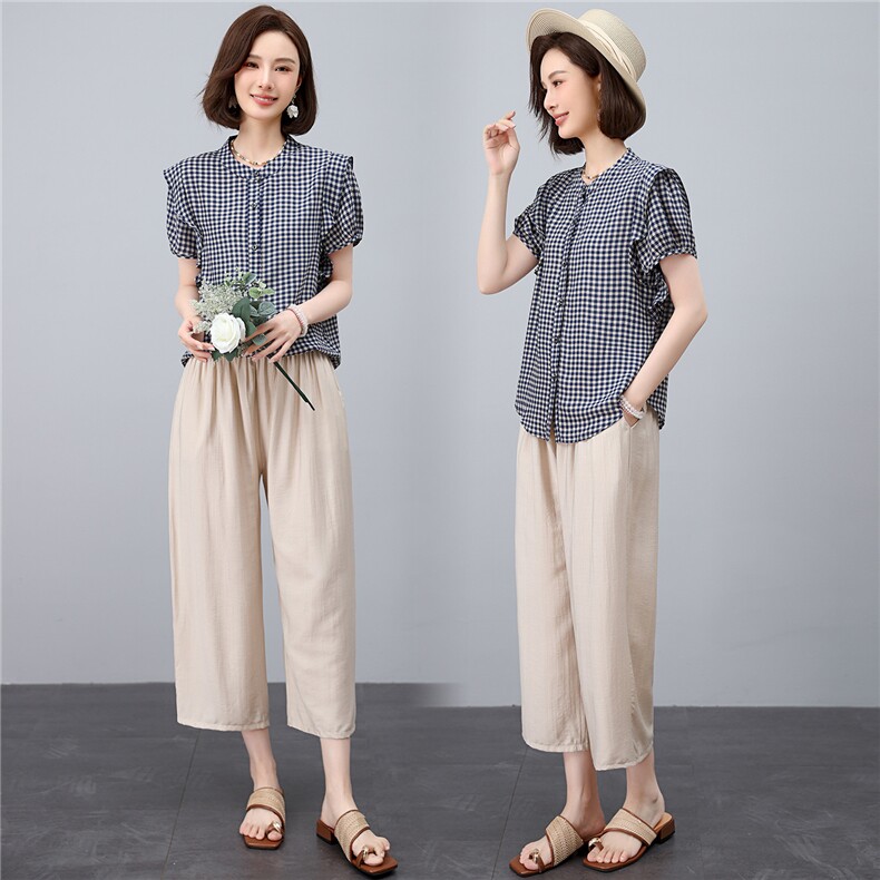 小个子圆领衫女夏季韩版休闲宽松年轻款妈妈薄款衬衫上衣潮，女装衬衫，江忆布依