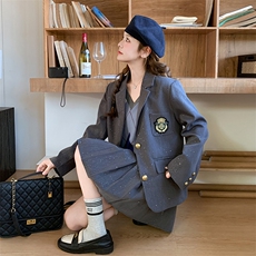 学院风西装套装女2025春季新款小香风爆款减龄超火百褶短裙两件套，女装套装/套裙，2D073