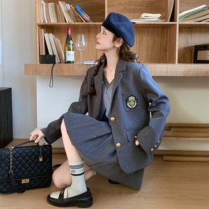 学院风西装套装女2025春季新款小香风爆款减龄超火百褶短裙两件套图片