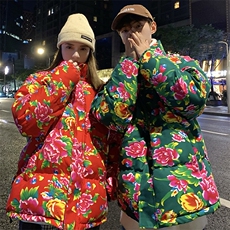 DH250情侣大花棉衣外套无龙东北花牡丹风民族特色棉服大码潮，男装棉衣，星座115A(原星座507）