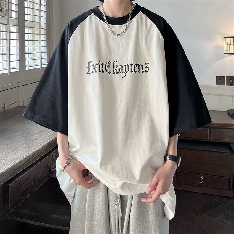撞色插肩袖拼接立体印花T恤短袖五分半袖打底衫XT06-P40控58图片