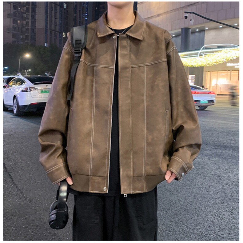 机动皮衣美式潮牌骑行服皮夹克外套光板二开A406JK1232特P83,男装夹克,星座309（原A406）