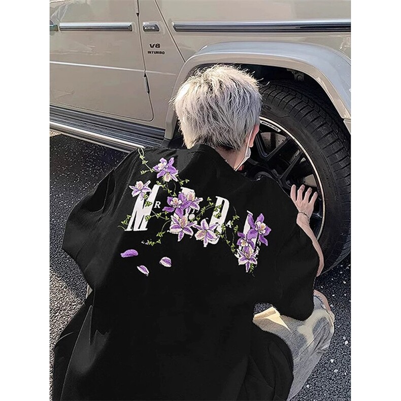 网图有货 藤蔓花卉刺绣短袖T恤男女夏季潮牌复古半袖 A343-P35图片