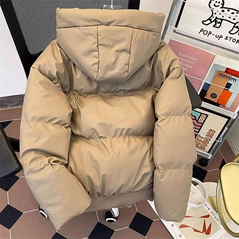 现货5W件冬季三防重磅boxy短款羽绒连帽PU皮棉衣外套防风加厚棉服,男装棉衣,电商A486