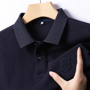纯棉男士短袖T恤夏季高端中年翻领Polo衫休闲宽松上衣体恤衫图片